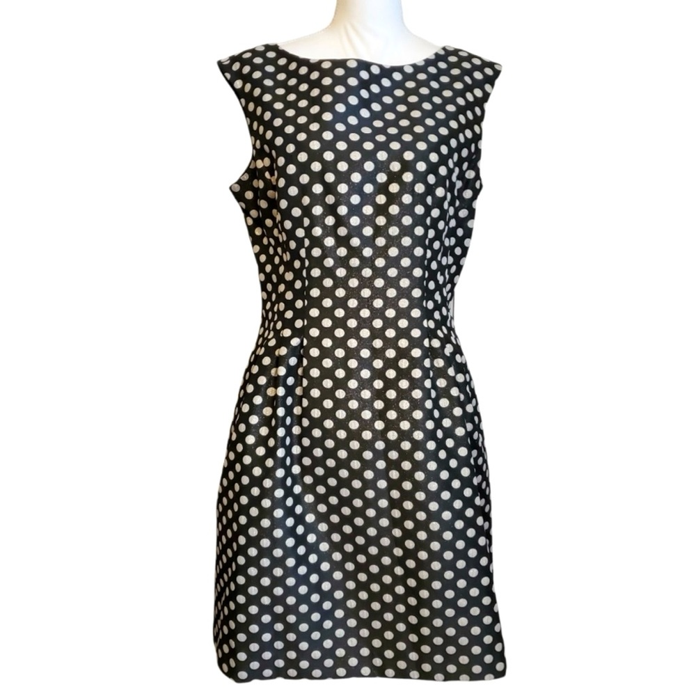 Eliza J Black Metallic White Polka Dot Sheath Dress Size 6 Classic Retro Chic